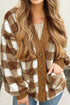 Sherpa Fleece Checkered Patch Pocket Oversized Knit Cardigan